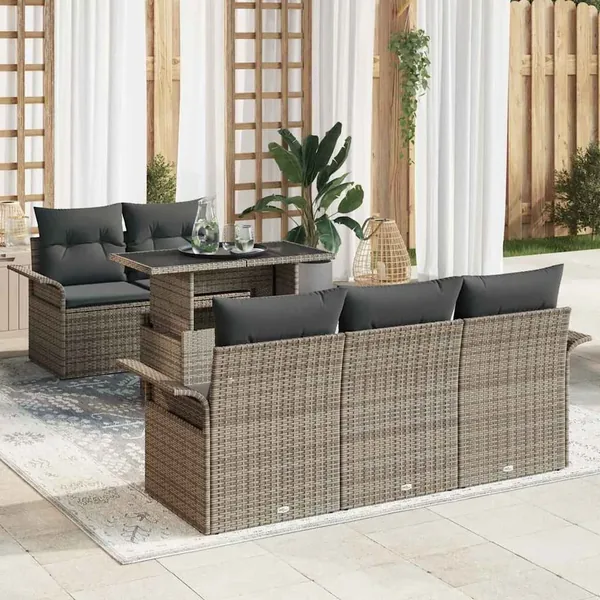 Ensemble de canapé de jardin avec coussin 6 pcs Gris polyrotin