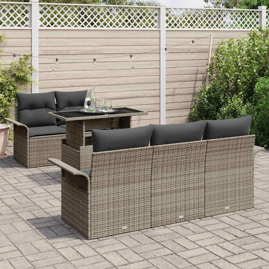 Ensemble de canapé de jardin avec coussin 6 pcs Gris polyrotin - 3