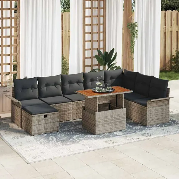 Ensemble de canapé de jardin avec coussin 9 pcs Gris polyrotin