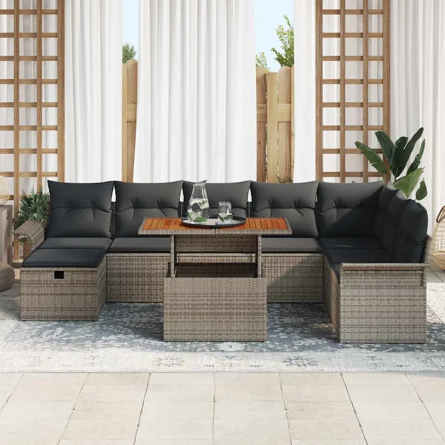 Ensemble de canapé de jardin avec coussin 9 pcs Gris polyrotin - 3