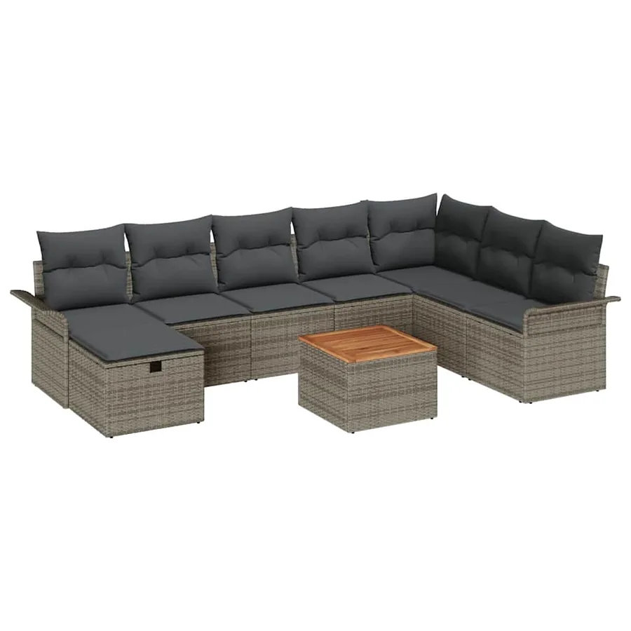 Ensemble de canapé de jardin avec coussin 9 pcs Gris polyrotin - 2