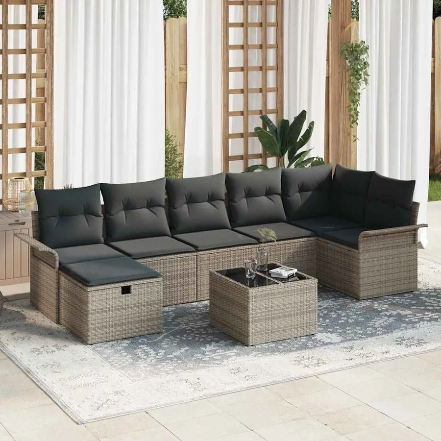 Ensemble de canapé de jardin avec coussin 8 pcs Gris polyrotin