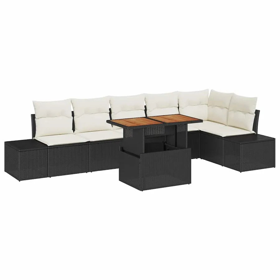 Ensemble de canapé de jardin 7 pc Noir et Crème - 2