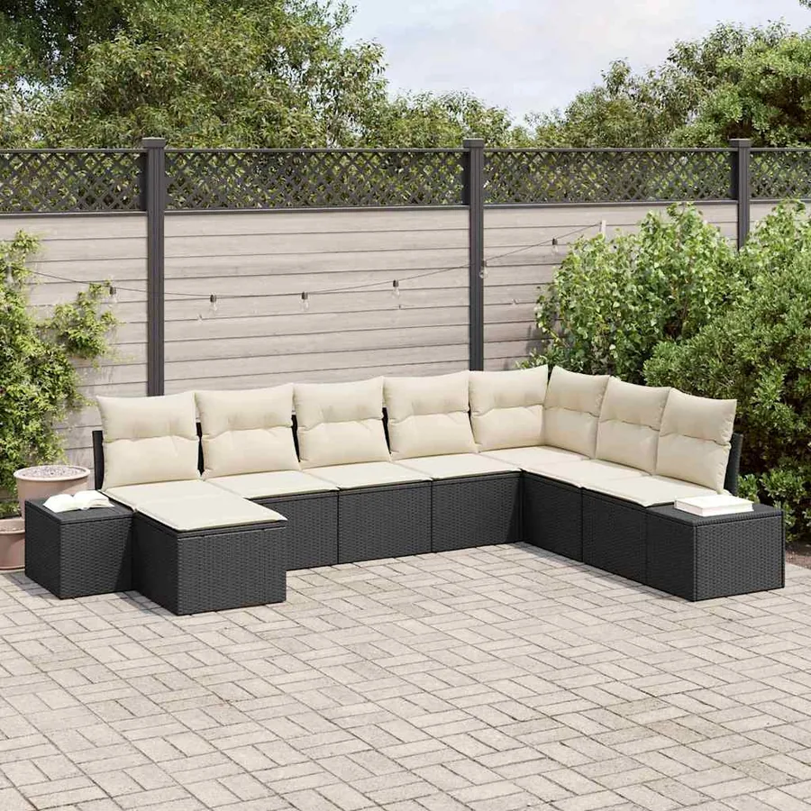 Ensemble de canapé de jardin avec coussin 8 pcs polyrotin