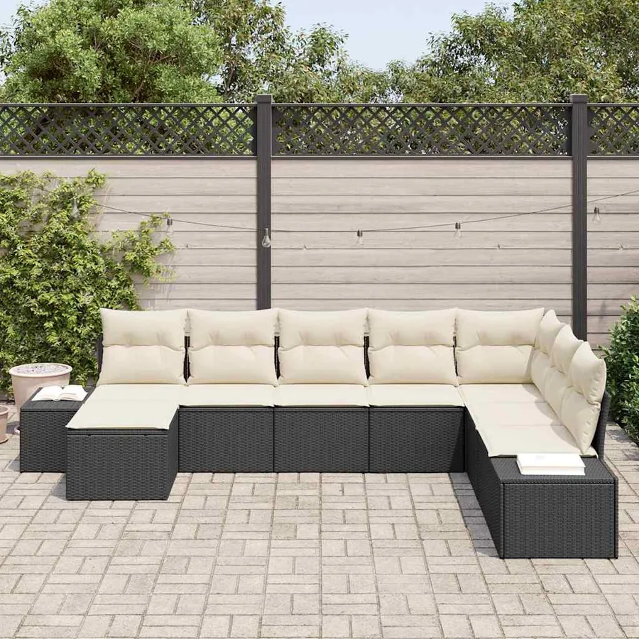 Ensemble de canapé de jardin avec coussin 8 pcs polyrotin - 3