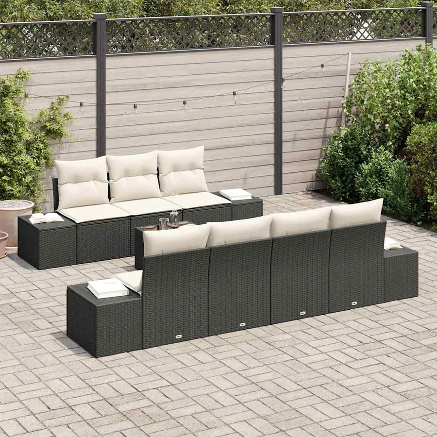 Ensemble de canapé de jardin avec coussin 8 pcs Noir polyrotin - 3