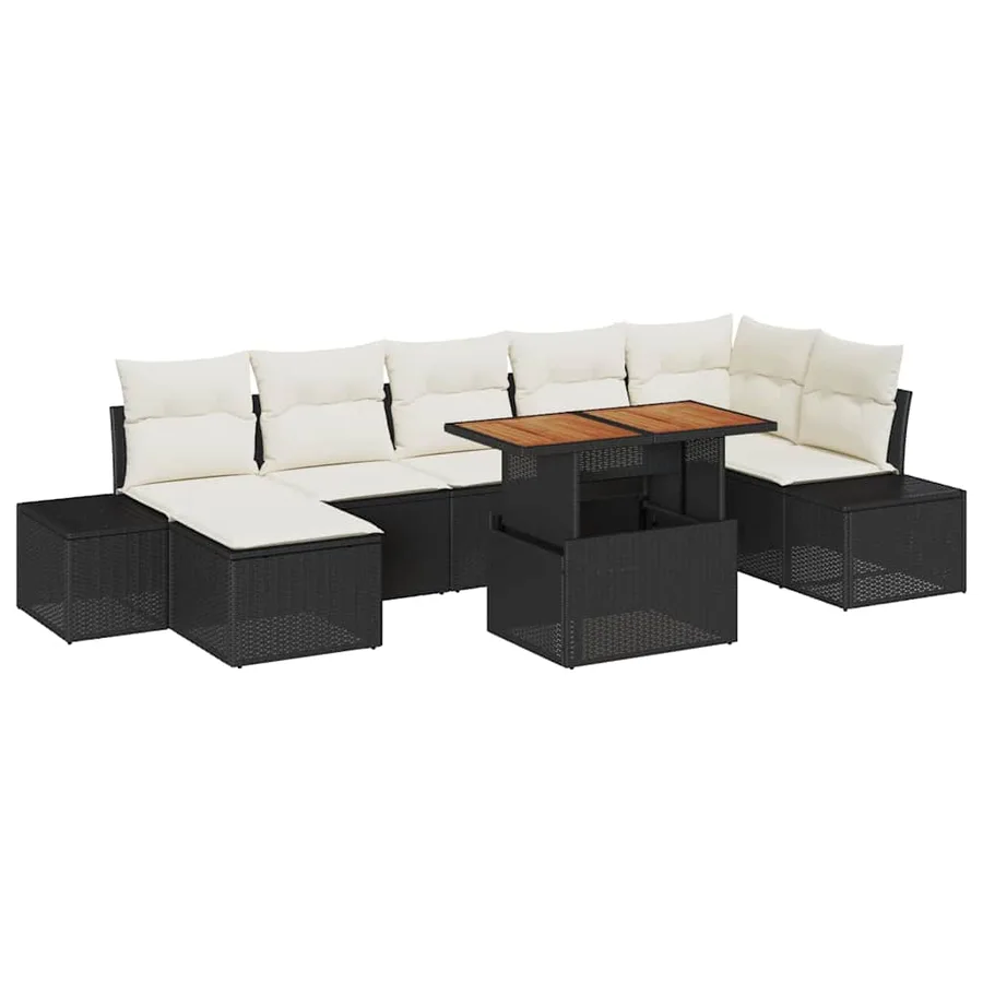 Ensemble de canapé de jardin avec coussin 8 pcs Noir et Crème - 2