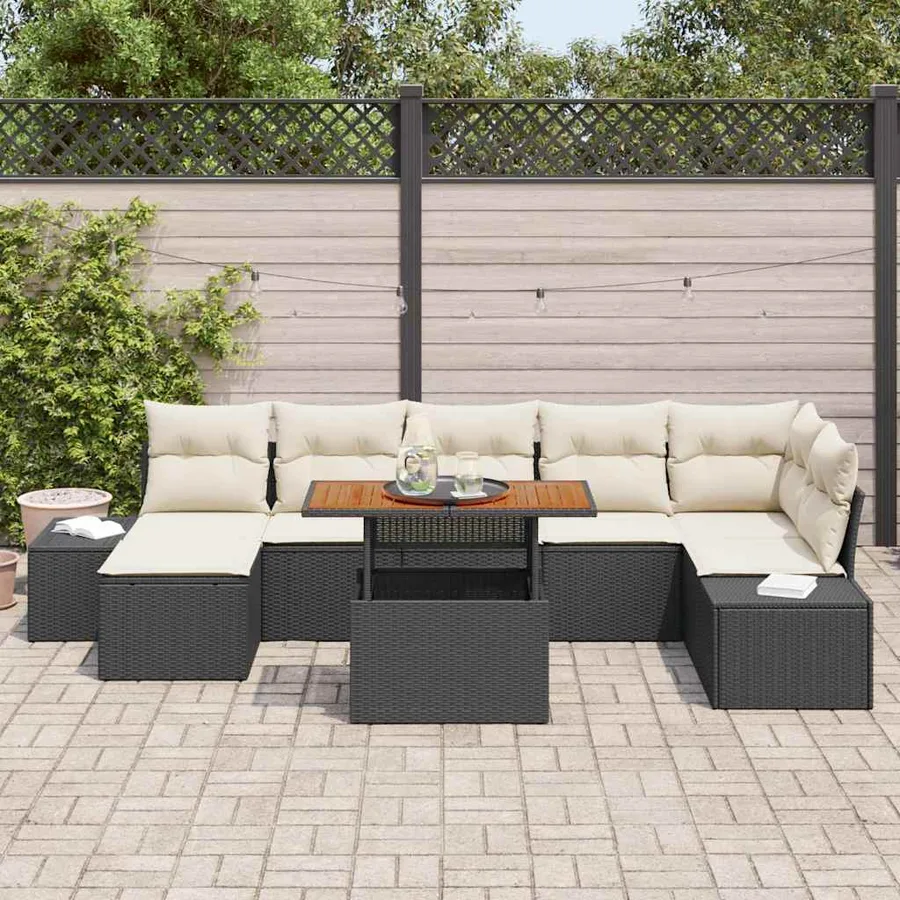 Ensemble de canapé de jardin avec coussin 8 pcs Noir et Crème - 3