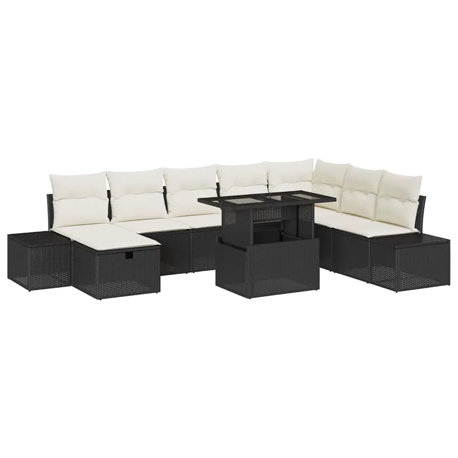Ensemble de canapé de jardin 11 pcs Noir Poly rotin - 2