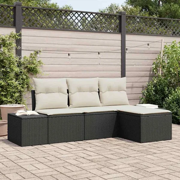 Ensemble de canapé de jardin avec coussin 4 pcs Noir polyrotin
