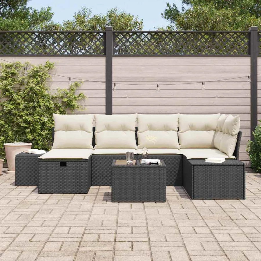 Ensemble de canapé de jardin avec coussin 7 pcs Noir polyrotin - 3
