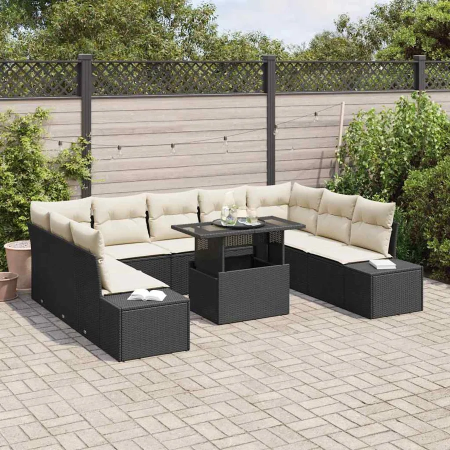 Ensemble de canapé de jardin avec coussin 10 pcs Noir et crème - 3