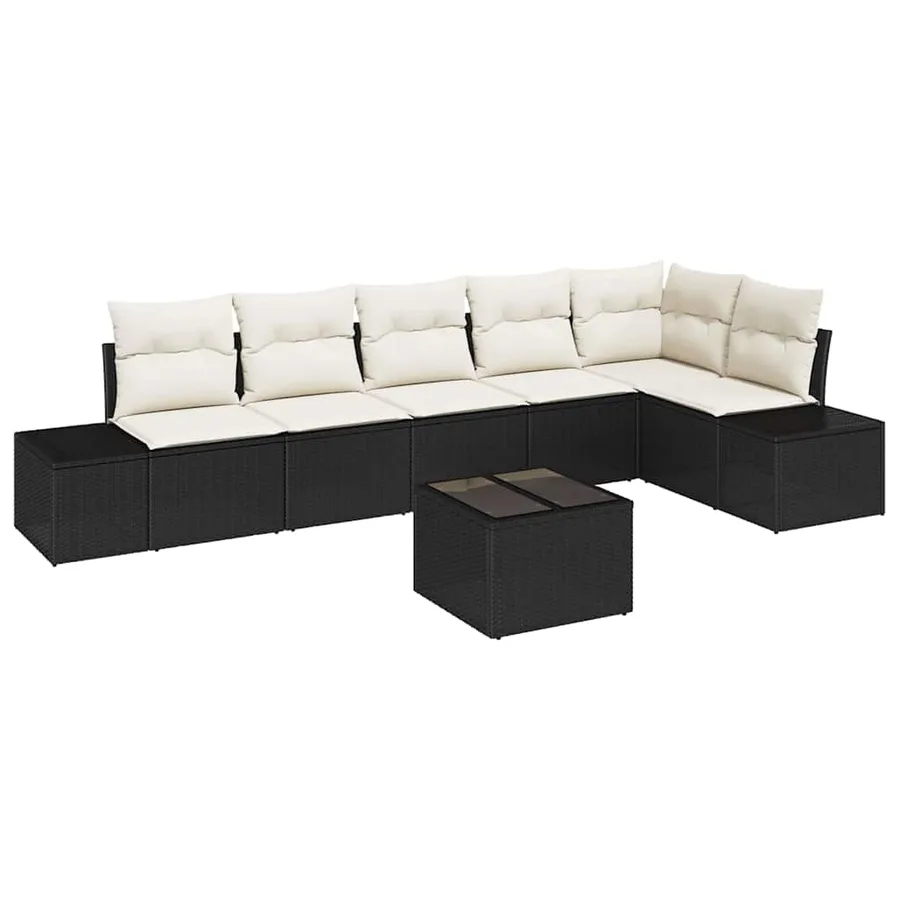 Ensemble de canapé de jardin 7 pcs Noir et Crème polyrotin - 2
