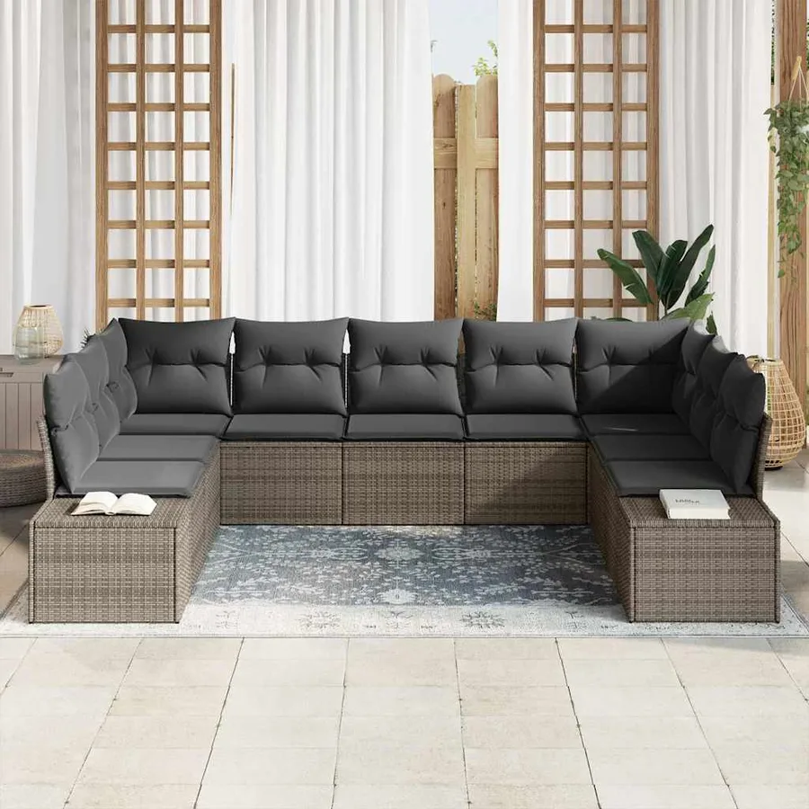 Ensemble de canapé de jardin avec coussin 9 pcs Gris polyrotin - 3