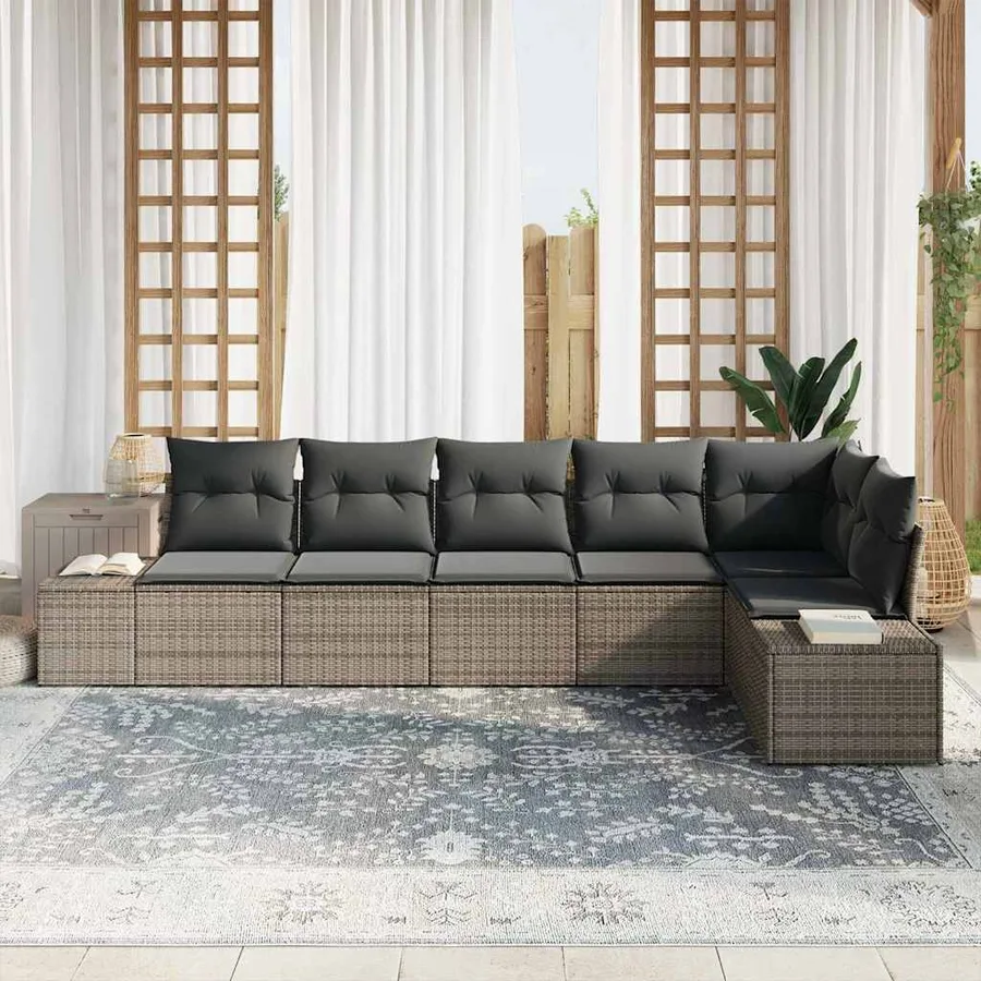Ensemble de canapé de jardin avec coussin 6 pcs Gris polyrotin - 3