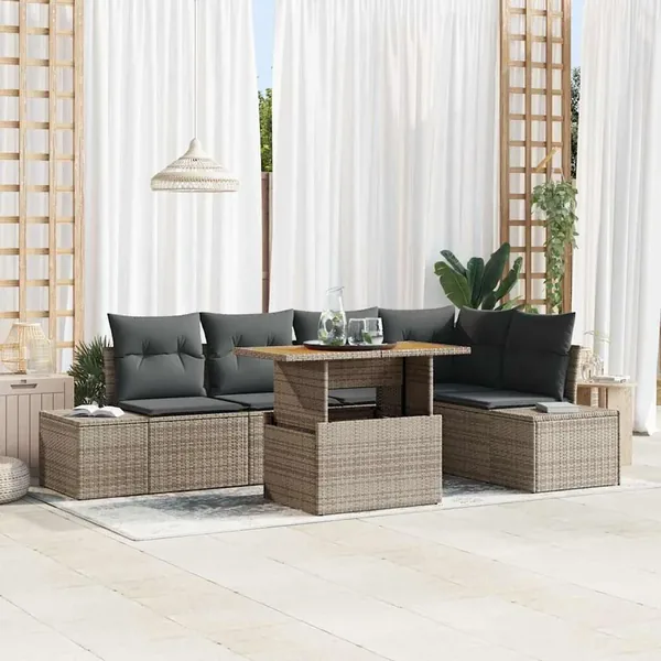 Ensemble de canapé de jardin 6 pc Gris et marron