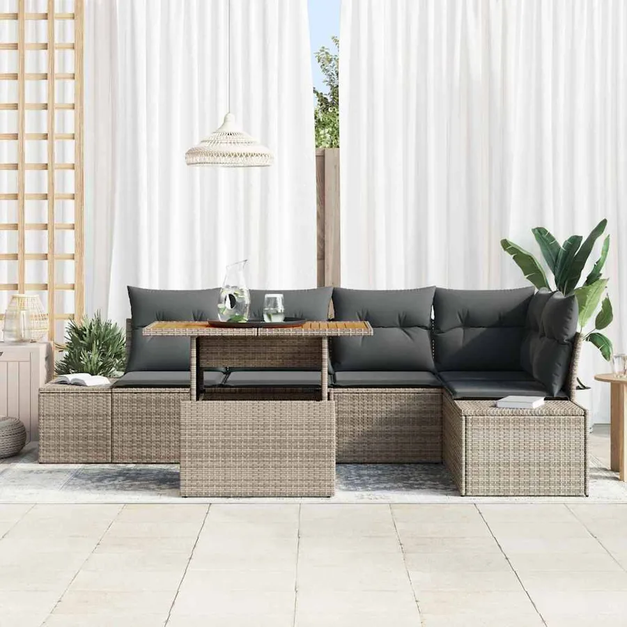 Ensemble de canapé de jardin 6 pc Gris et marron - 3