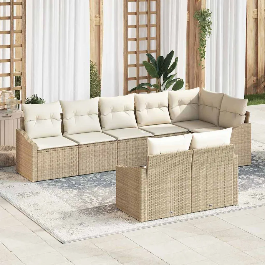 Ensemble de canapé de jardin 8 pcs Beige et blanc polyrotin