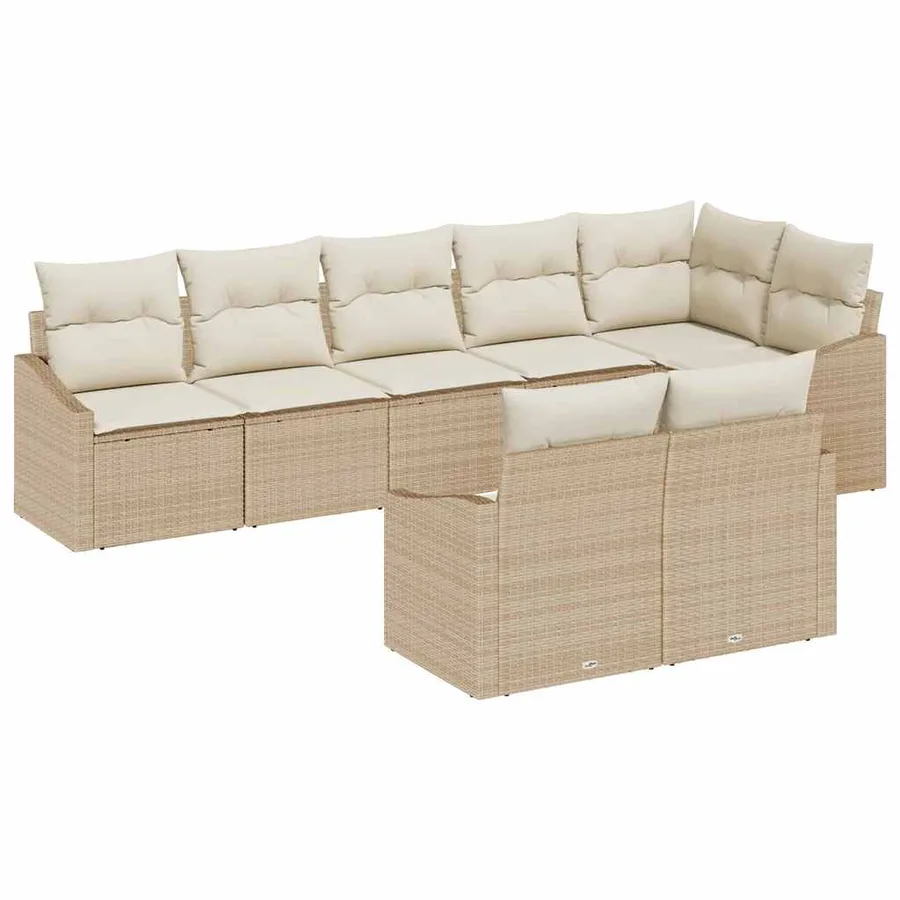 Ensemble de canapé de jardin 8 pcs Beige et blanc polyrotin - 2