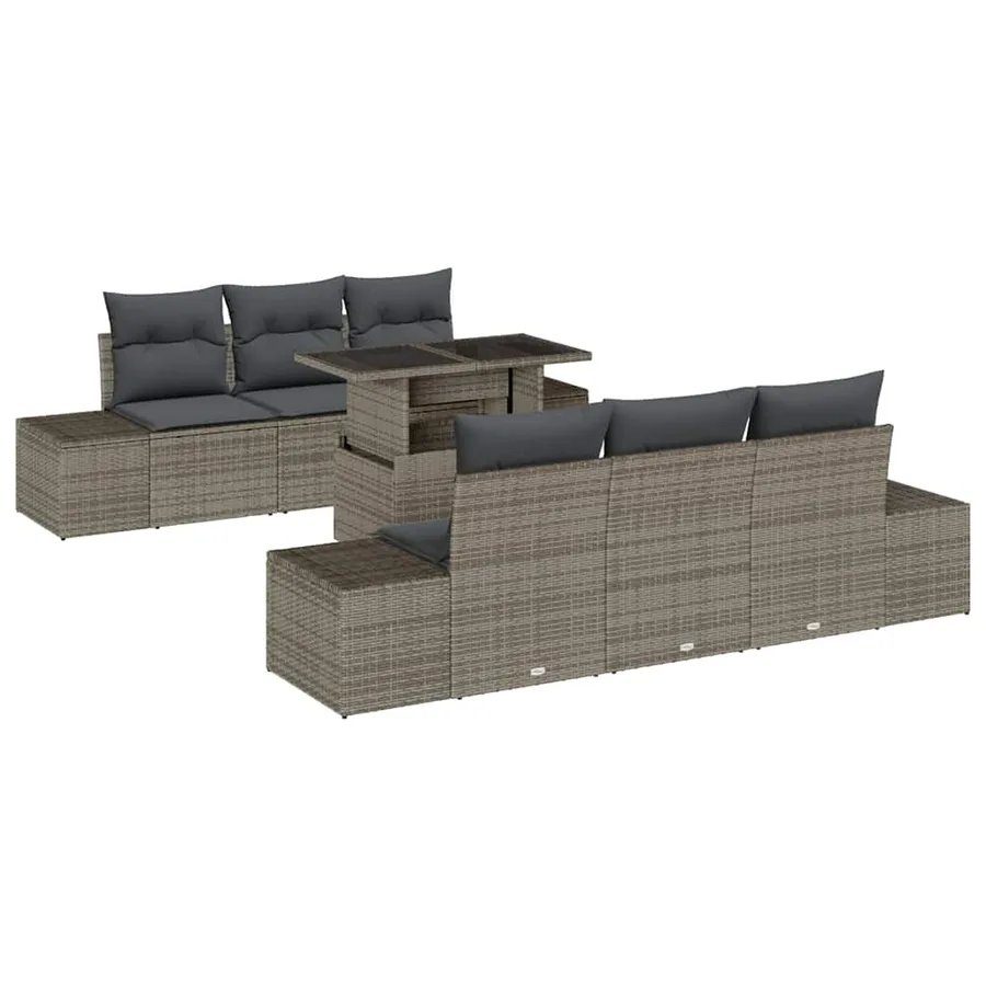 Ensemble de Canapés avec coussin 7 pcs Gris polyrotin - 2