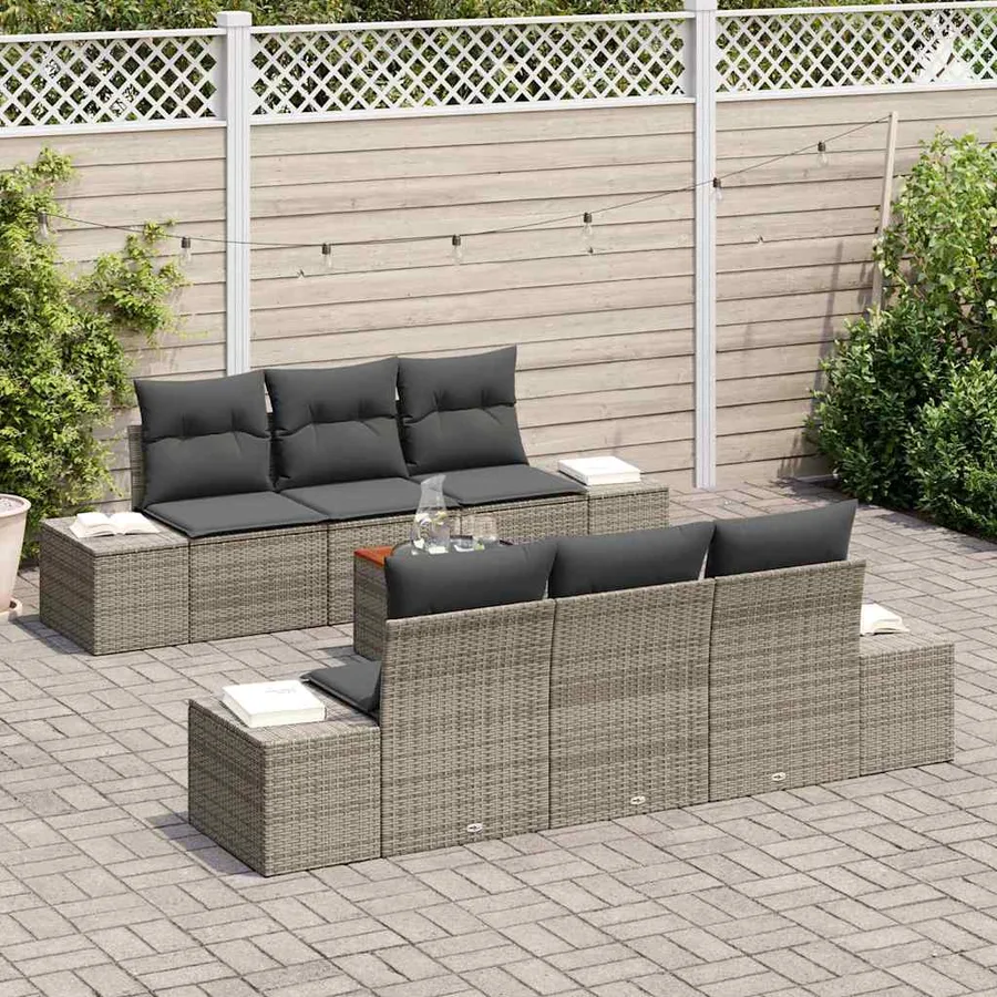 Ensemble de canapé de jardin avec coussin 7 pcs Gris polyrotin - 3