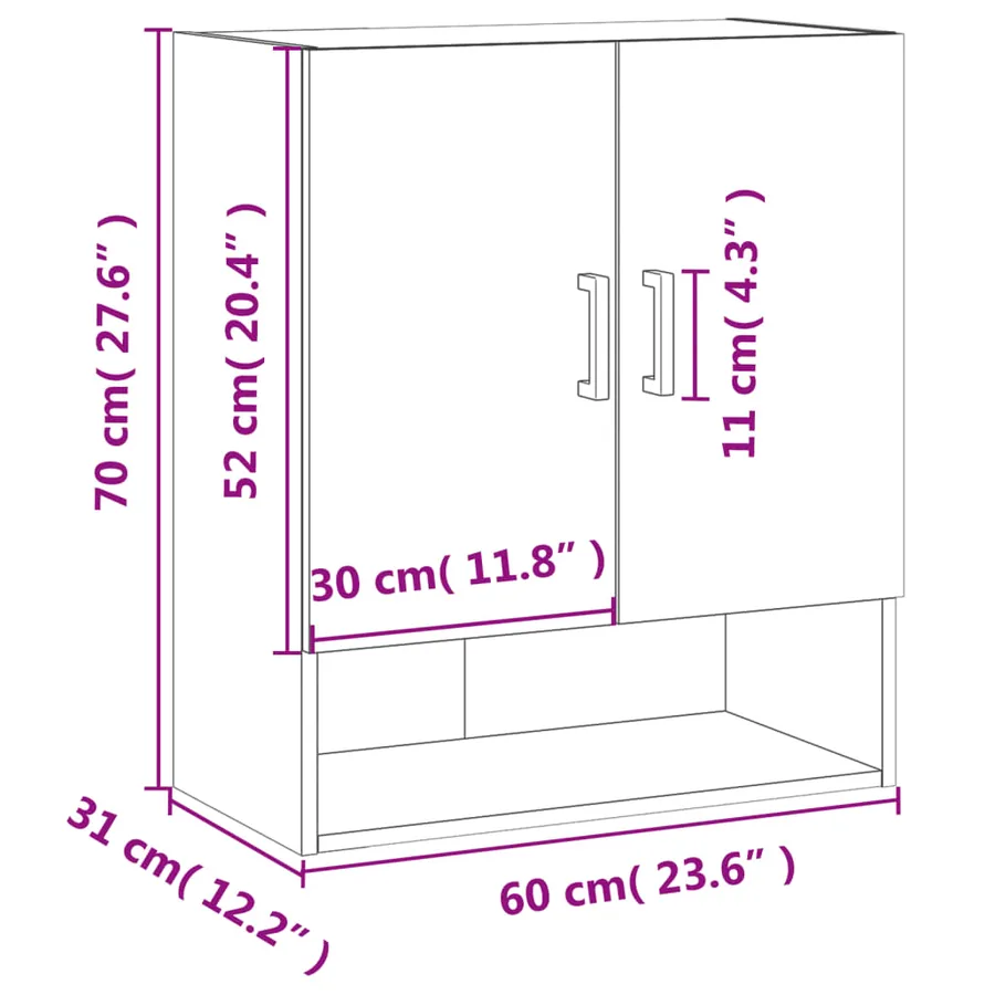 Armoire murale chêne fumé 60x31x70 cm bois d'ingénierie - 12