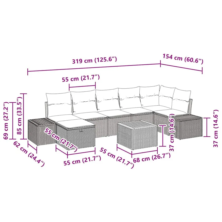 Ensemble de canapé de jardin avec coussin 8 pcs Gris polyrotin - 11