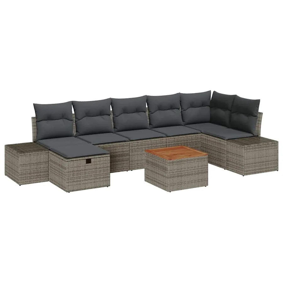 Ensemble de canapé de jardin avec coussin 8 pcs Gris polyrotin - 2