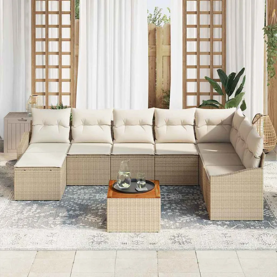 Ensemble de canapé de jardin 9 pcs Beige et crème polyrotin - 3