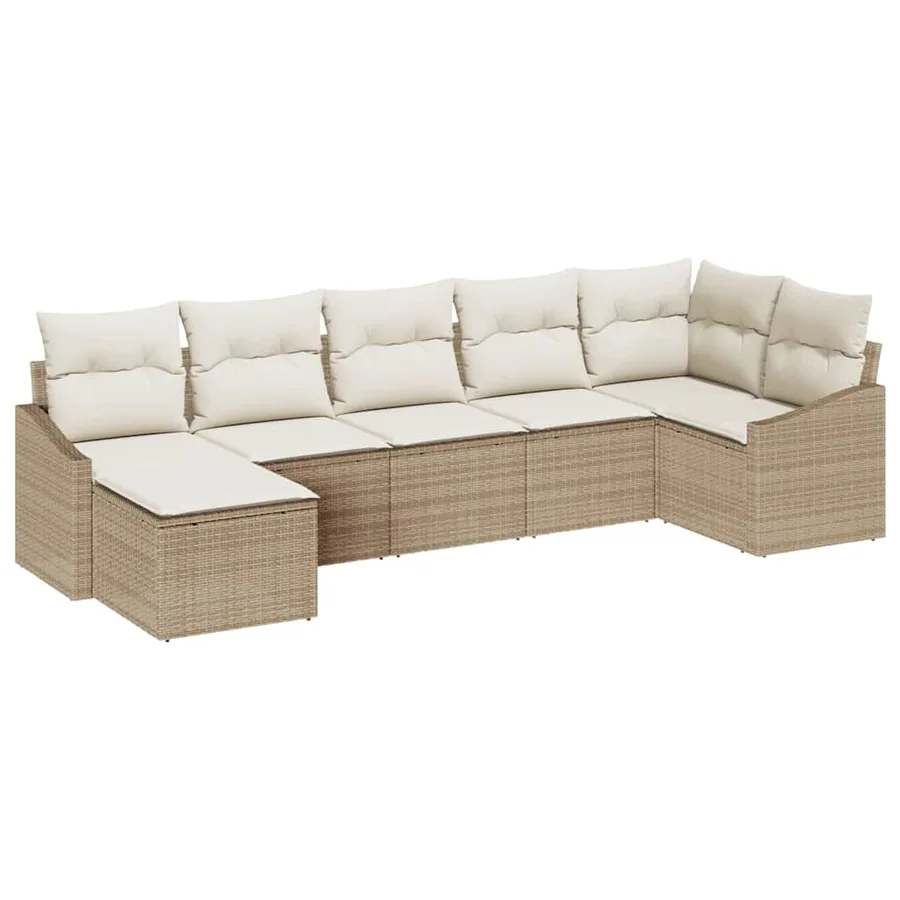 Ensemble de canapé de jardin 7 pcs Beige et crème polyrotin - 2