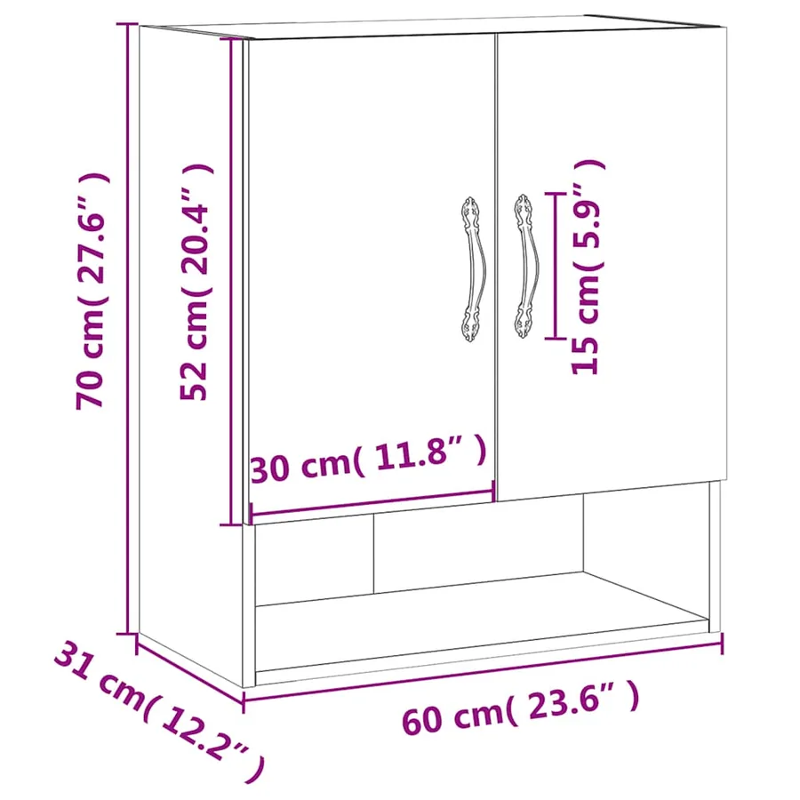 Armoire murale chêne fumé 60x31x70 cm bois d'ingénierie - 12