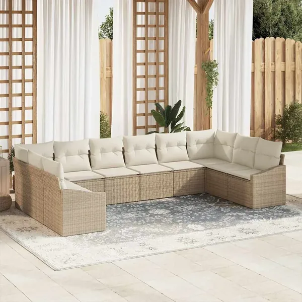 Ensemble de canapé de jardin 10 pcs Beige et crème polyrotin