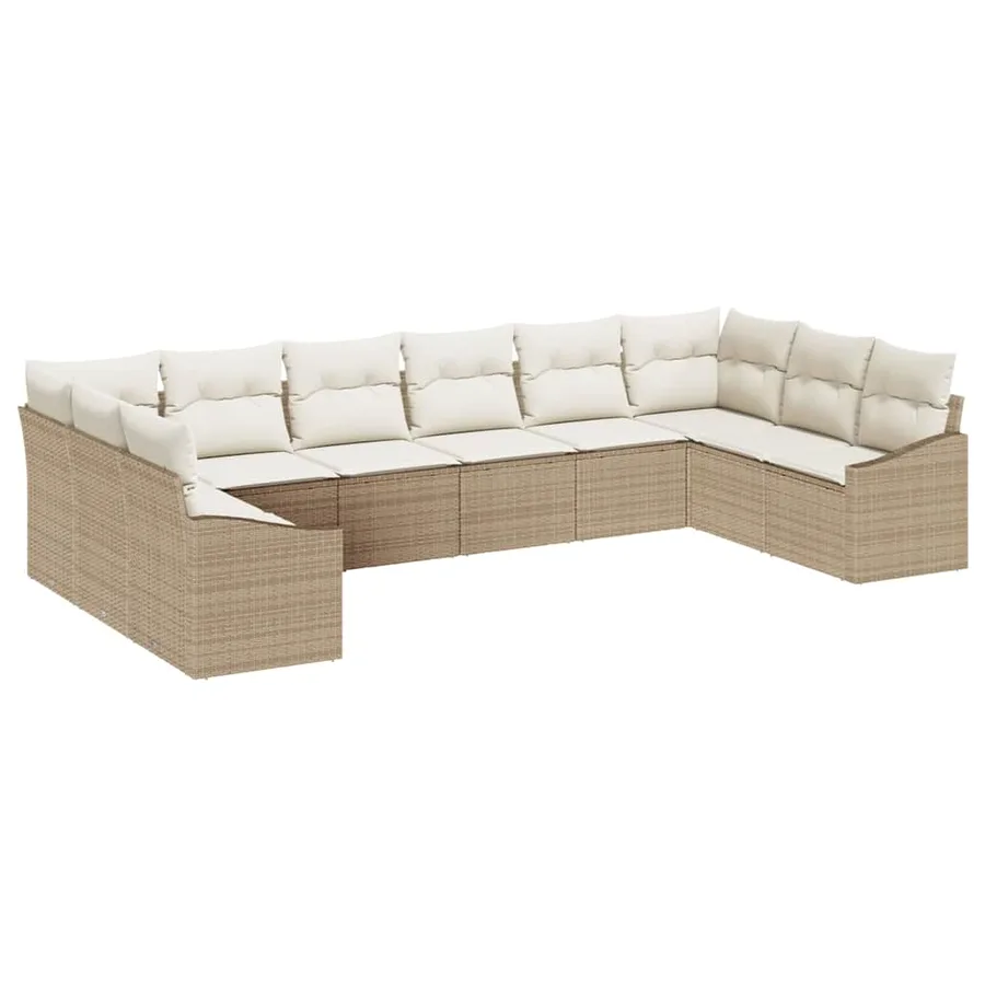 Ensemble de canapé de jardin 10 pcs Beige et crème polyrotin - 2