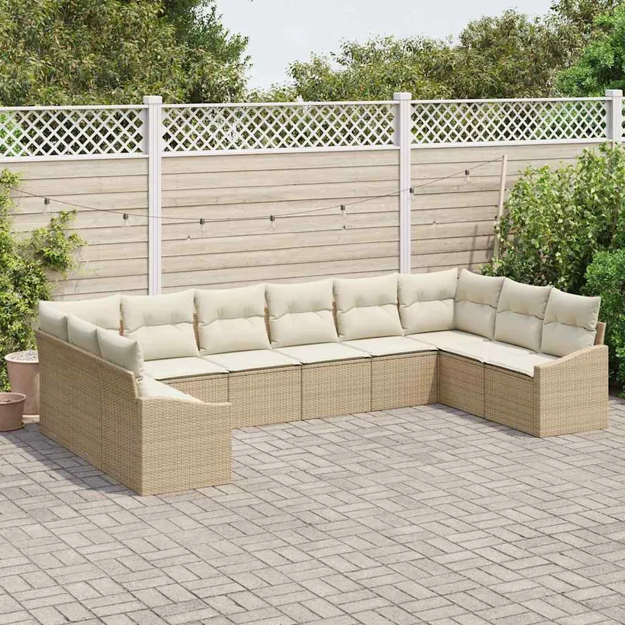 Ensemble de canapé de jardin 10 pcs Beige et crème polyrotin - 3