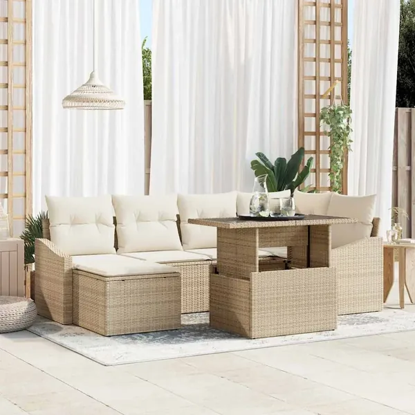 Ensemble de canapé de jardin avec coussin 7 pcs Beige et crème