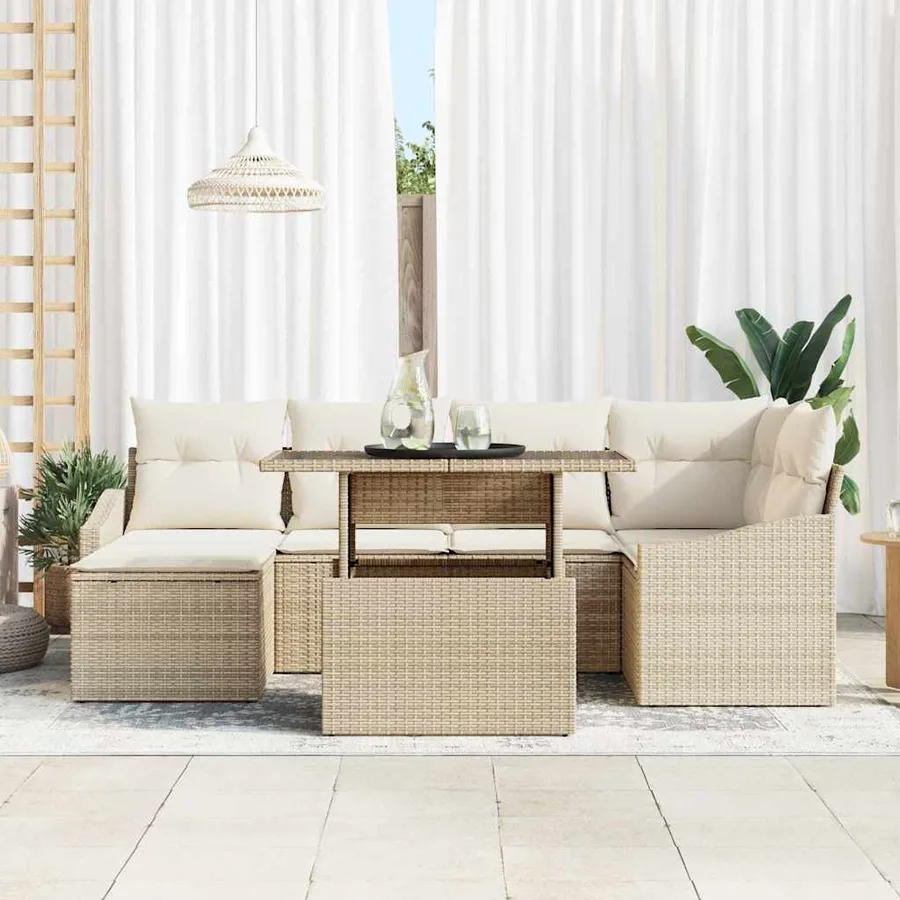 Ensemble de canapé de jardin avec coussin 7 pcs Beige et crème - 3