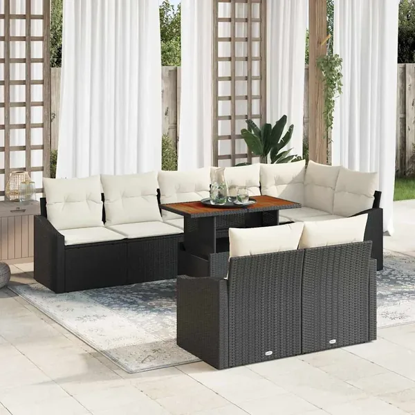 Ensemble de canapé de jardin 9 pcs Noir Poly rotin