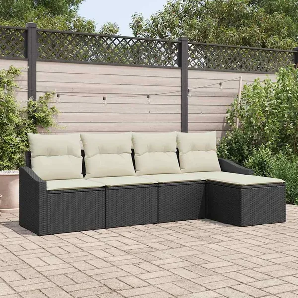 Ensemble de Canapés avec coussin 5 pcs Noir et Crème polyrotin
