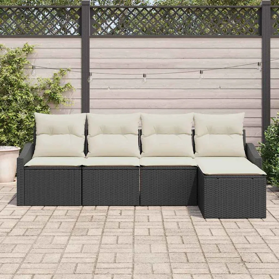 Ensemble de Canapés avec coussin 5 pcs Noir et Crème polyrotin - 3