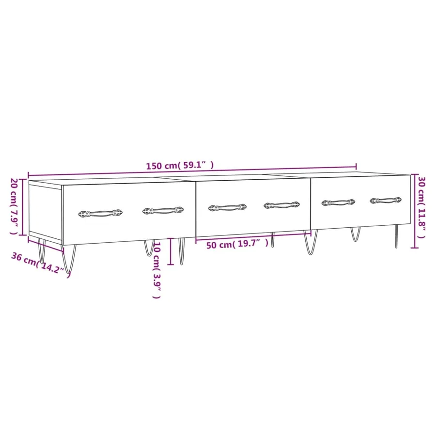 Meuble TV chêne sonoma 150x36x30 cm bois d'ingénierie - 12