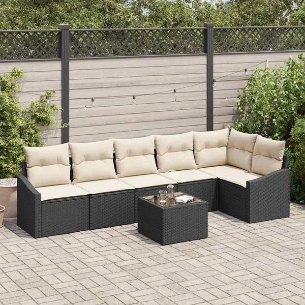Ensemble de canapé de jardin 7 pcs Marron et Crème polyrotin