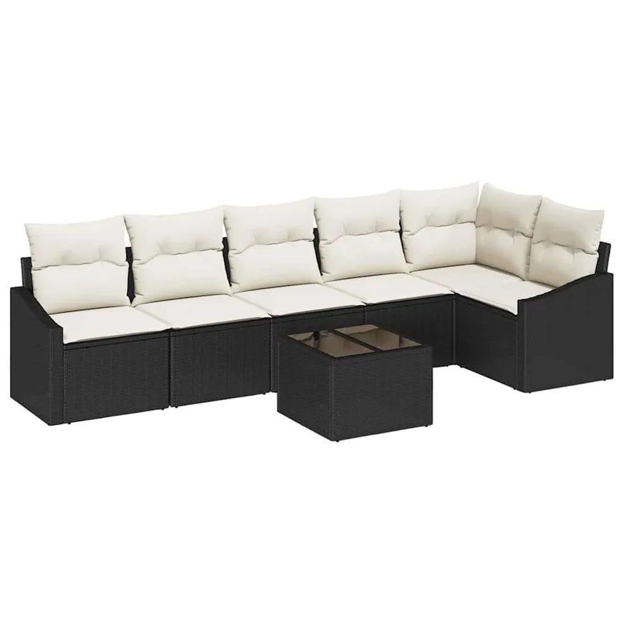 Ensemble de canapé de jardin 7 pcs Marron et Crème polyrotin - 2