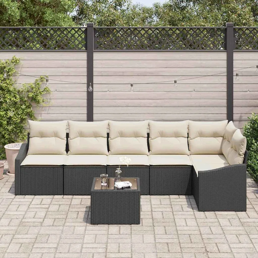 Ensemble de canapé de jardin 7 pcs Marron et Crème polyrotin - 3