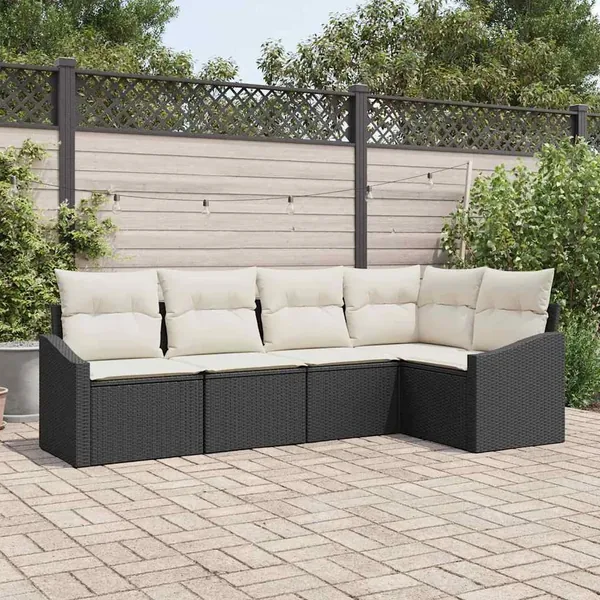 Ensemble de canapé de jardin 5 pcs Noir et Blanc polyrotin