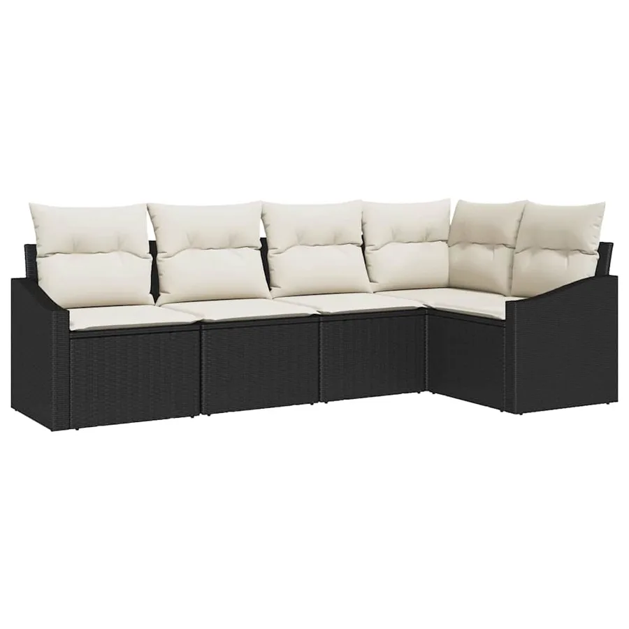 Ensemble de canapé de jardin 5 pcs Noir et Blanc polyrotin - 2