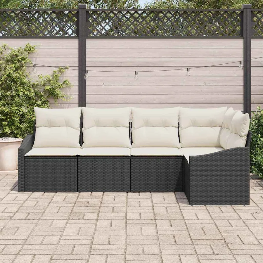 Ensemble de canapé de jardin 5 pcs Noir et Blanc polyrotin - 3
