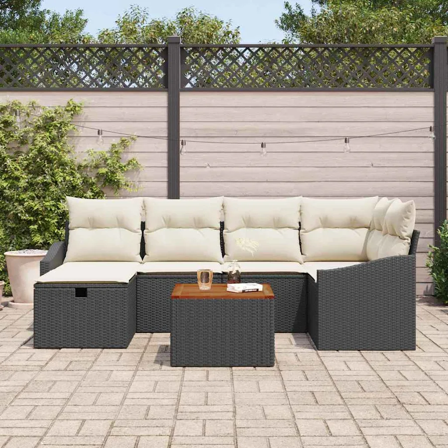 Ensemble de canapé de jardin avec coussin 7 pcs Noir Poly rotin - 3