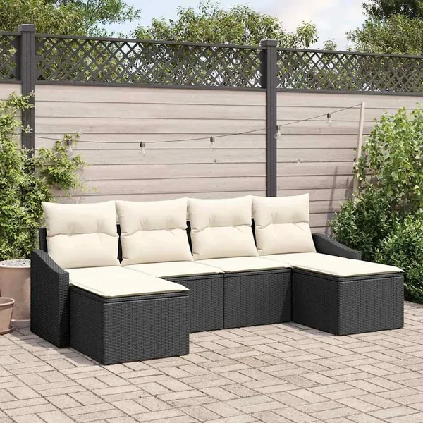 Ensemble de salle à manger pour jardin 6 pcs Noir et Crème