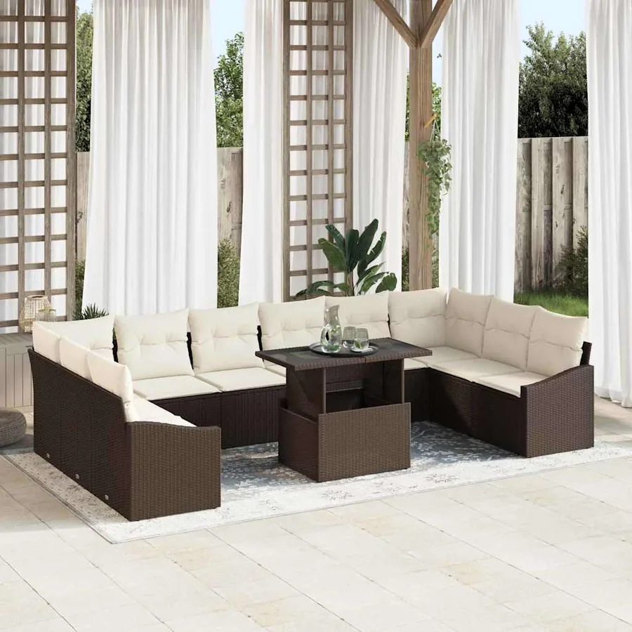 Ensemble de canapé de jardin Réglable 11 pcs Marron et Crème
