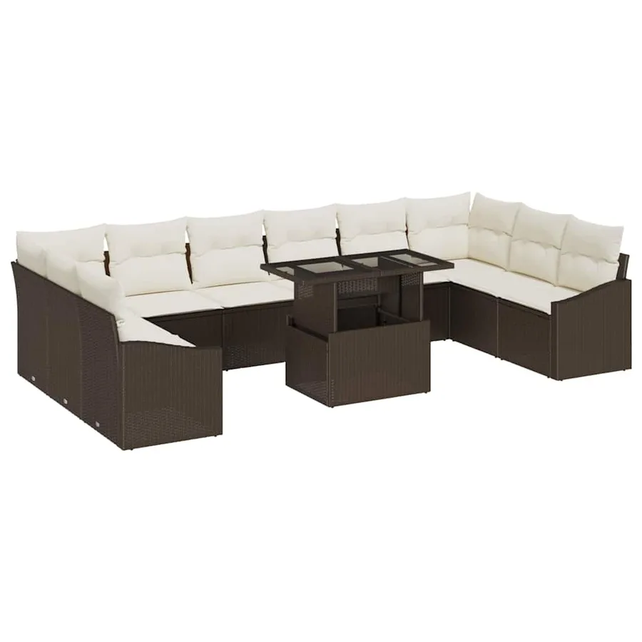 Ensemble de canapé de jardin Réglable 11 pcs Marron et Crème - 2